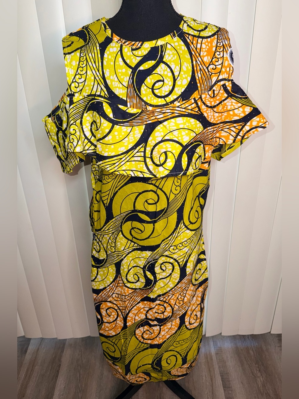 Wax Hollandis Vollisco 180005 Ankara print Cold-shoulder dress Multicolor Sz M